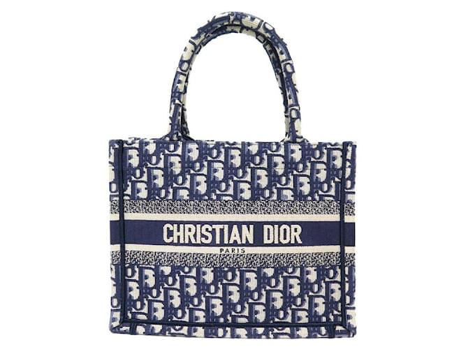 NEW CHRISTIAN DIOR BOOK TOTE OBLIQUE CANVAS HANDBAG BLUE SMALL HAND BAG Navy blue Cloth  ref.1372903