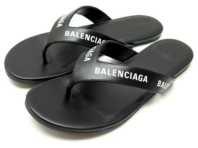 NEW BALENCIAGA ROUND THONG SHOES 613845 SANDALS 38 BLACK LEATHER SHOES  ref.1372912