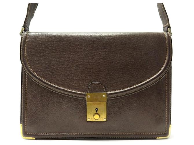 VINTAGE GUCCI HANDBAG IN BROWN GRAINED LEATHER POUCH GRAINED LEATHER HANDBAG  ref.1372917
