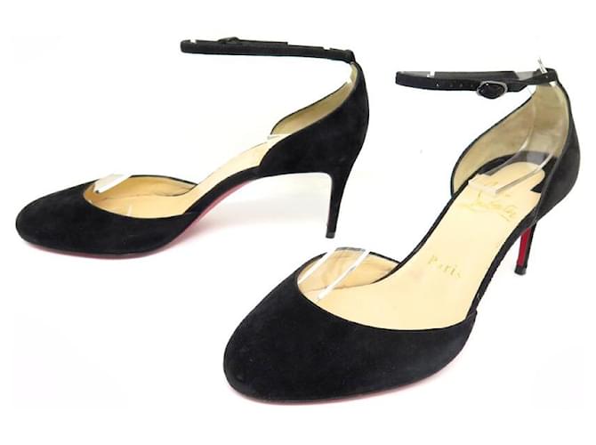 CHRISTIAN LOUBOUTIN SHOES 37 BLACK SUEDE STRAP PUMPS  ref.1372952