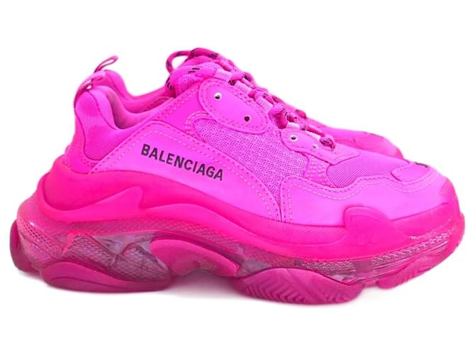 Balenciaga Triple S Clear Sole Sneakers Fuchsia Pink Leather Cloth  ref.1372973