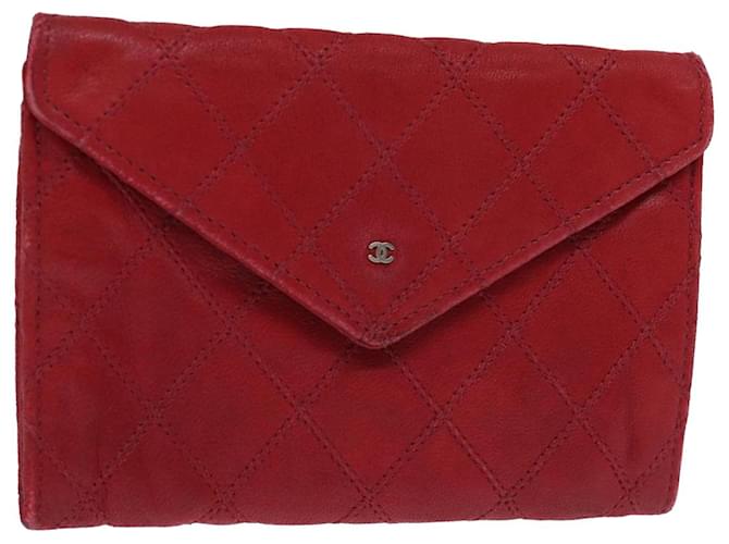 Estojo para cartão CHANEL Pele de cordeiro vermelha CC Auth 73186 Vermelho  ref.1373009