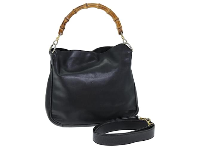 Bolsa de Ombro GUCCI Bambu Couro 2way Preto Auth 73164  ref.1373010