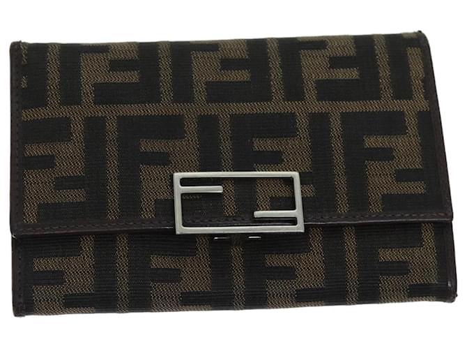 Cartera de lona FENDI Zucca Negro Marrón Auth yk12033 Castaño  ref.1373053