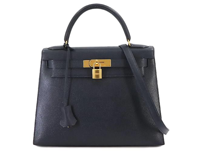 Hermès Kelly 28 Azul marinho Couro  ref.1373169