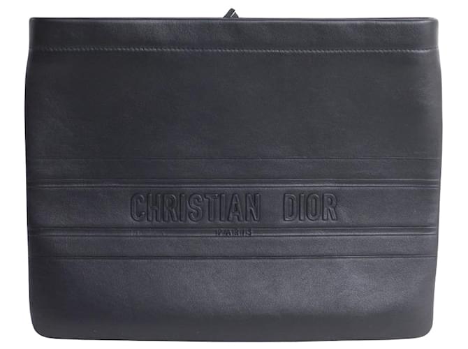 Dior Stripe pouch Black Leather  ref.1373369