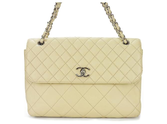 Chanel chevron Bege Couro  ref.1373514