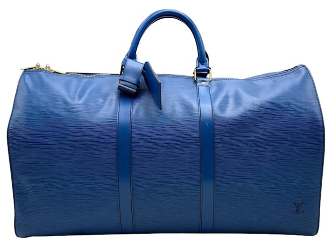 Louis Vuitton Keepall 50 Azul Couro  ref.1373547