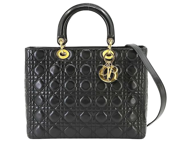 Dior Lady Dior Preto Couro  ref.1374177