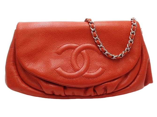 Media luna de chanel Roja Cuero  ref.1374217