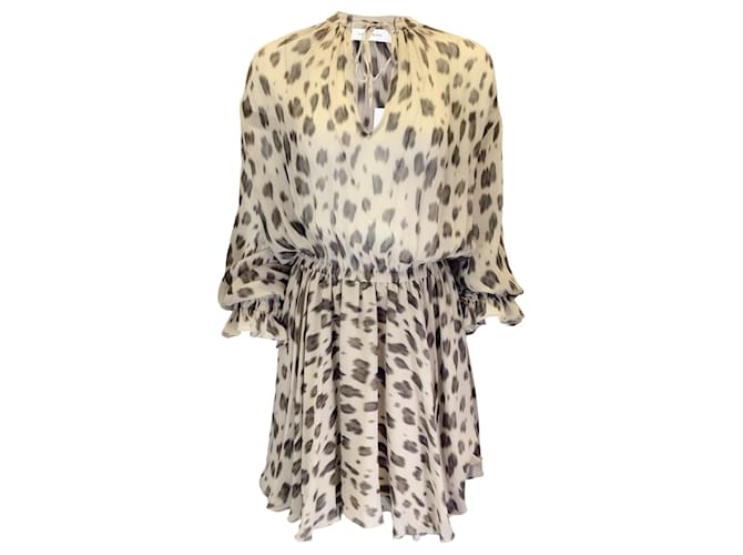 Autre Marque Anine Bing Beige Multi Elliana Leopard Print Long Sleeved Silk Chiffon Dress  ref.1374410