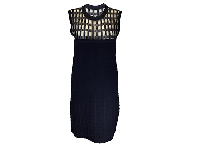 Autre Marque Piece d'Anarchive Black Sleeveless Grid-Pattern Knit Sheath Dress Viscose  ref.1374415