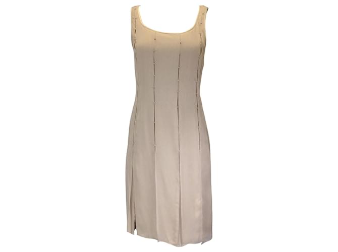 Autre Marque Tom and Linda Platt Vestido de gasa sin mangas con adornos de cuentas color topo Beige Seda  ref.1374416