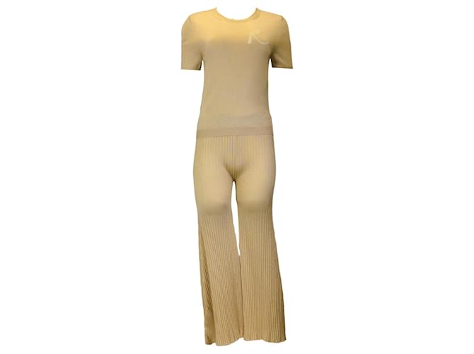 Autre Marque Rochas Gold Metallic Knit Top and Pants Two-Piece Set Golden Synthetic  ref.1374421