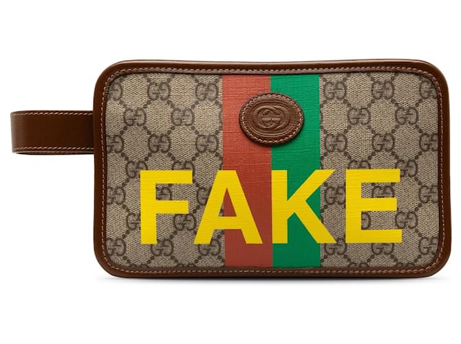 Braune Gucci GG Supreme Fake/Not Kosmetiktasche Clutch Leder  ref.1374428