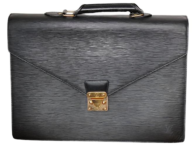 Louis Vuitton Maletín Ambassador Negro Black Leather  ref.1374441