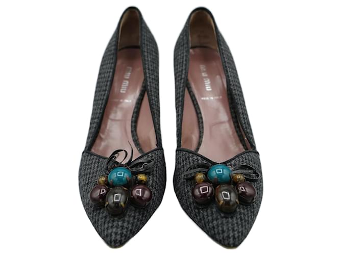 Miu Miu Tacones Grises con Pedrería Grey Cloth  ref.1374456