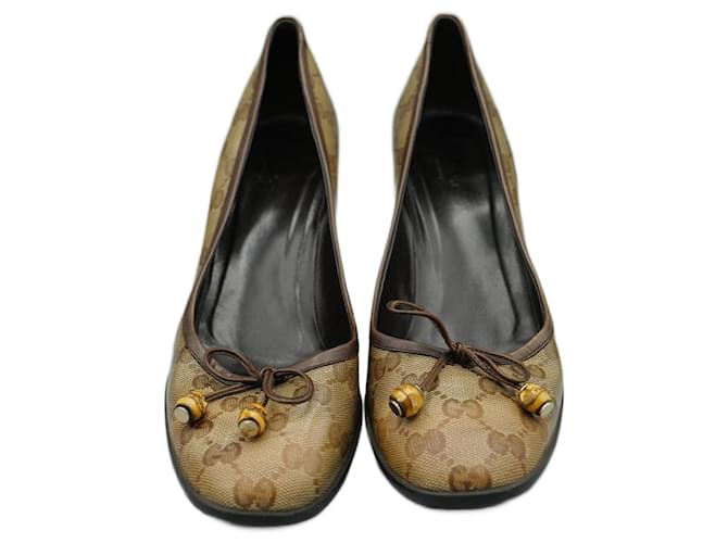 Gucci Tacones Marrones de Lona Toile  ref.1374457