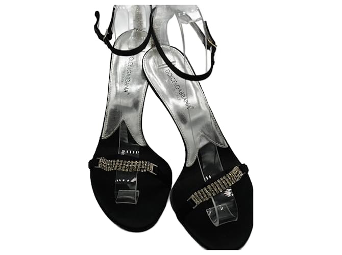 Dolce & Gabbana Tacones Negros de Raso con Pedreria Schwarz Leinwand  ref.1374460