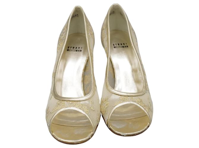 Stuart Weitzman Tacones Dorados Golden Cloth  ref.1374467