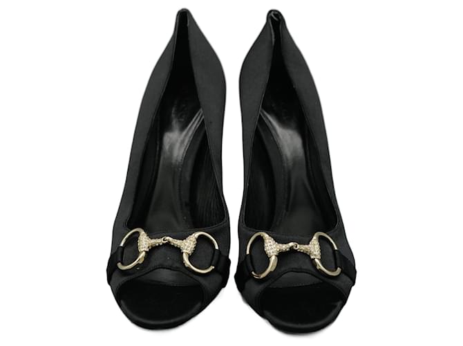 Gucci Tacones Negros con Hebilla de Pierdas Black Cloth  ref.1374468