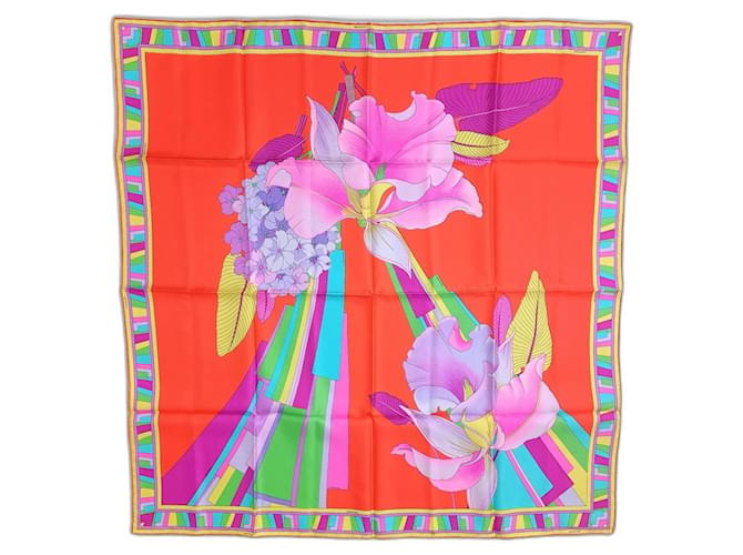 Leonard Paris foulard arancione e multicolore con fiori Seta  ref.1374482