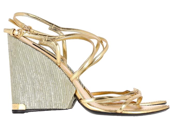 Sandália Louis Vuitton Wedge em couro dourado metálico  ref.1374837