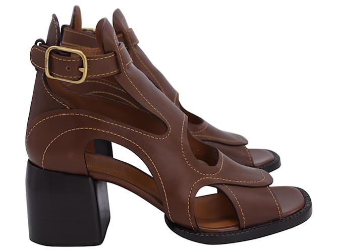 Chloé  Gaile Cut-Out Sandals in Brown Leather  ref.1374842
