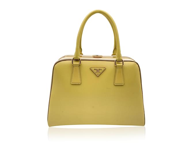 Prada Yellow Saffiano Lux Leather Frame Top Handle Bag BL0808  ref.1374894