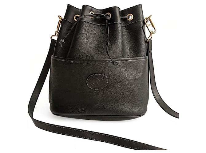 Gucci vintage black leather bucket bag  ref.1374920