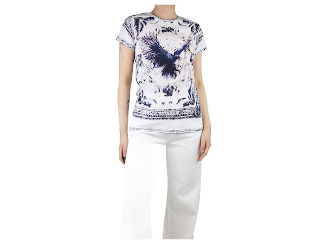 Balmain T-shirt blanc imprimé graphique - taille UK 8 Coton  ref.1374923