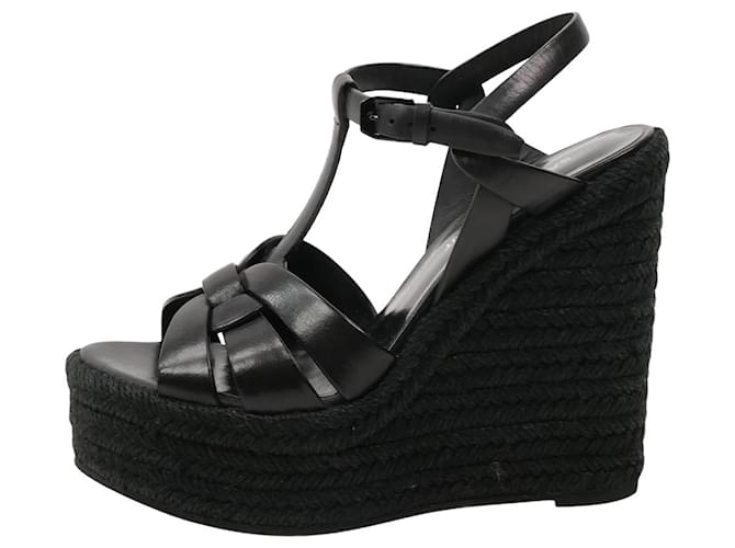 Saint Laurent Black Tribute woven leather wedge sandals - size EU 38.5  ref.1374931