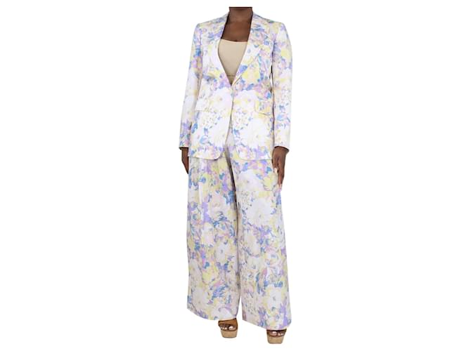 Dries Van Noten Lilac and yellow floral printed suit set - size UK 12 White Cotton  ref.1374932