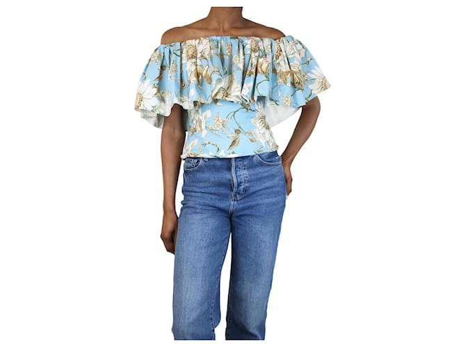 Oscar de la Renta Blue off-shoulder cropped ruffle top - size UK 6  ref.1374935