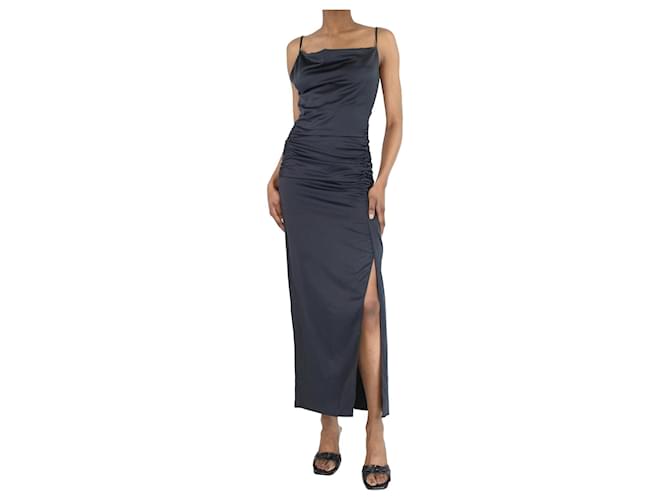 Maje Black ruched midi slip dress - size UK 8 Polyester  ref.1374936