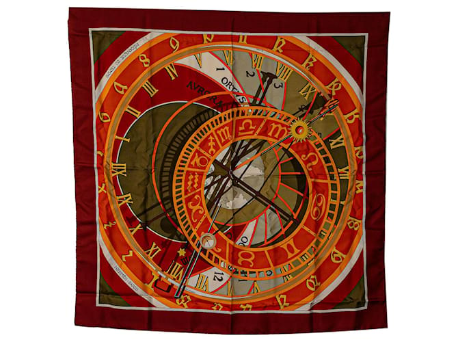 Lenço de seda Hermès vermelho Mecanique du Temps Pano  ref.1374966