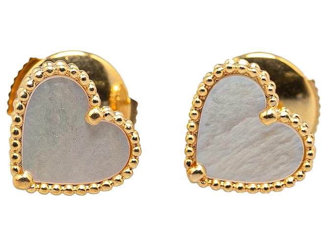 Autre Marque Van Cleef and Arpels Gold 18K Yellow Gold and Mother of Pearl Sweet Alhambra Heart Earrings Metal  ref.1374974