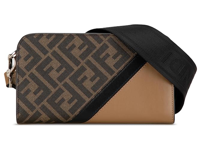 Fendi Brown Zucca Diagonal Wallet on Strap Pony-style calfskin Cloth  ref.1375016