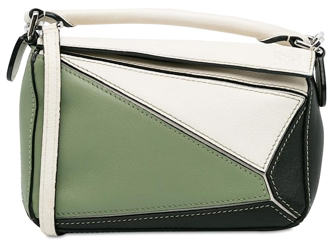 LOEWE Verde Mini Tricolor Puzzle Satchel Couro Bezerro-como bezerro  ref.1375020