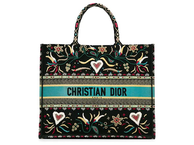 Dior Black Large Embroidered Book Tote Cloth Cloth  ref.1375025