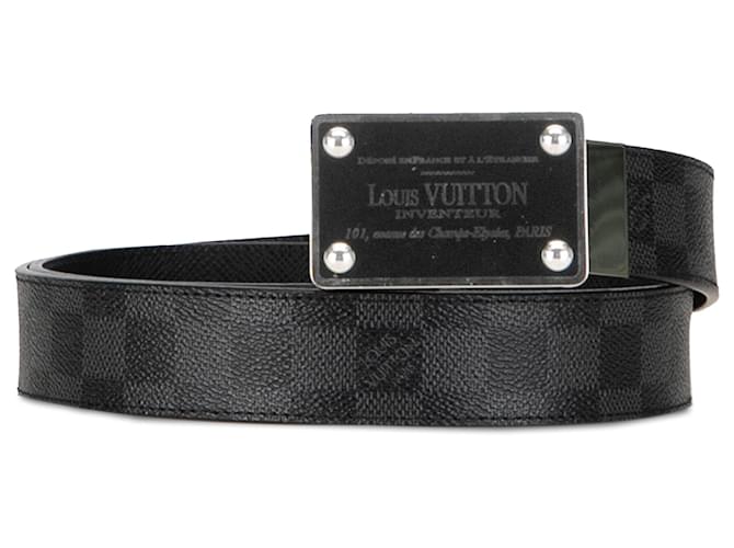 Cinto reversível Louis Vuitton preto Damier grafite Inventeur Lona  ref.1375052