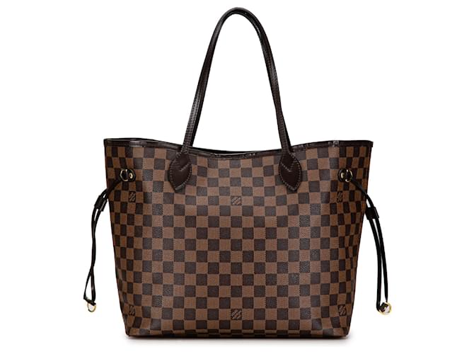 Louis Vuitton Brown Damier Ebene Neverfull MM Leather Cloth Pony-style calfskin  ref.1375057
