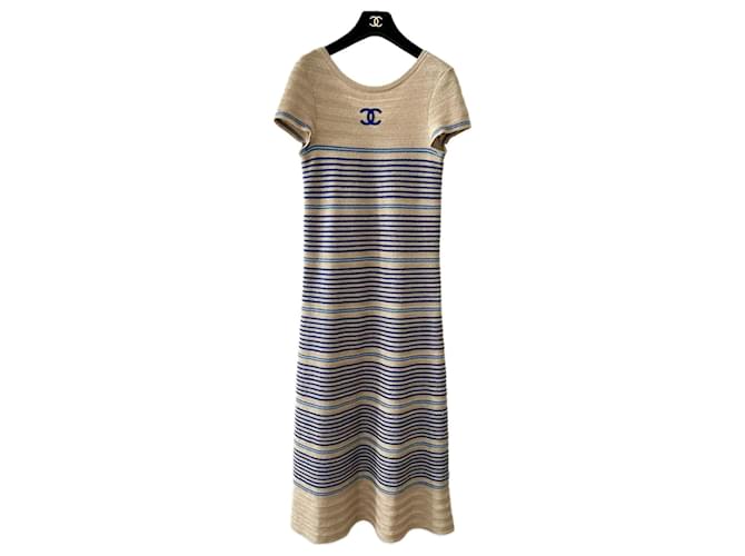 Chanel La Pausa CC Logo Maxi Shimmering Dress Multiple colors Linen  ref.1375066