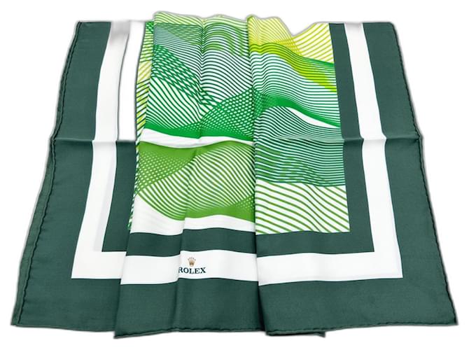 Green patterned silk Rolex scarf  ref.1375067