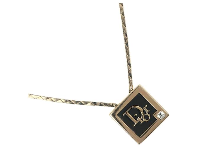 Collar con colgante con placa de diamantes de imitación y logotipo de Dior Collar de metal en buen estado  ref.1375140