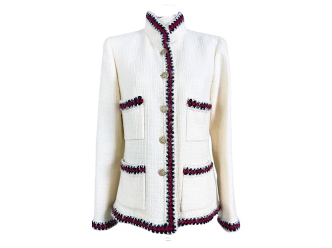 Chanel Giacca in tweed con bottoni CC super rara Crudo  ref.1375197