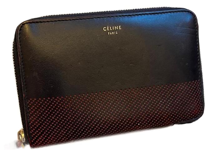 Céline Celine wallet Black Dark red Leather  ref.1375198