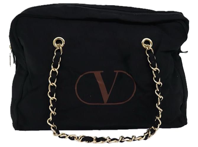 Bolsa tote com corrente VALENTINO em lona preta Auth yk12279 Preto  ref.1375221