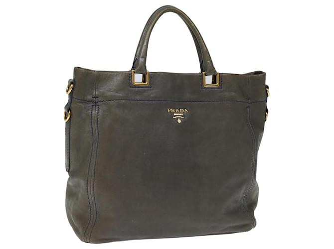 PRADA Hand Bag Leather Gray Auth yk12403 Grey  ref.1375227