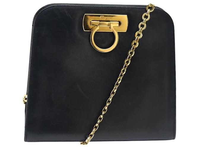 Salvatore Ferragamo Gancini Chain Shoulder Bag Leather Navy Auth yk12267 Navy blue ref.1375276 Joli Closet